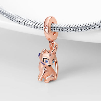 Sterling 925 Gold Cat Charm Pendant With Zircon Bead