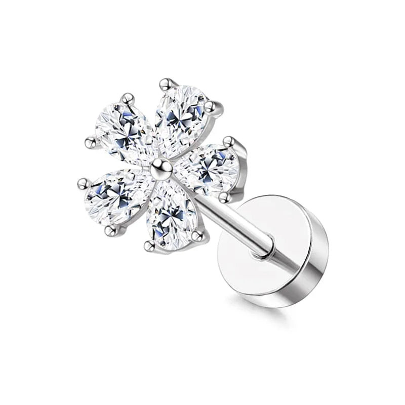 Drperfect Surgical Steel Butterfly Flower Cartilage Stud Earrings for Women with Screw-Back Design