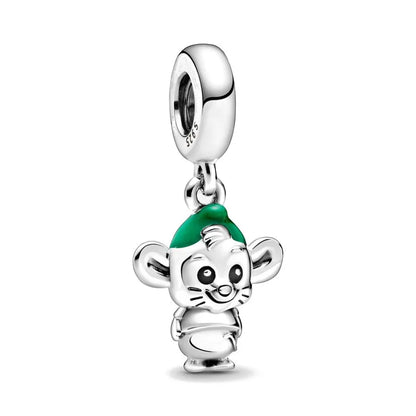 Exquisite 925 Silver Rabbit and Mouse Pendant Beads for DIY European Bracelets with Zircon Accents