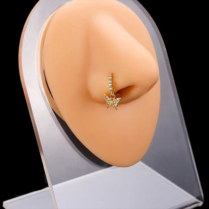 316L Surgical Stainless Steel Heart Crown Flower Butterfly Dangle CZ Nose Studs for Stylish Nose Piercing Jewelry