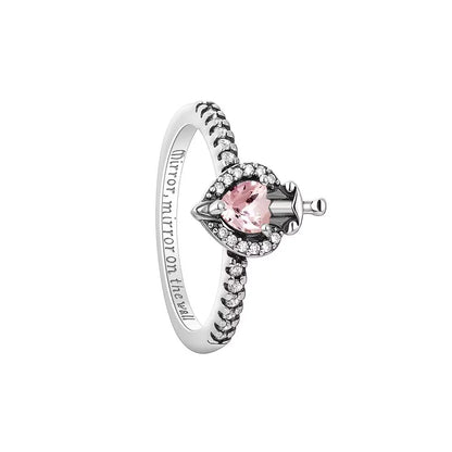 2025 European 925 Silver Red Bow Pink Heart Shaped Ring Exquisite Charm Jewelry Gift for Women