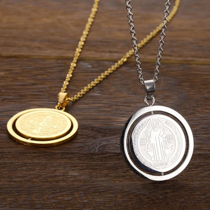 Stainless Steel St Benedict Medal Necklace for Women and Men