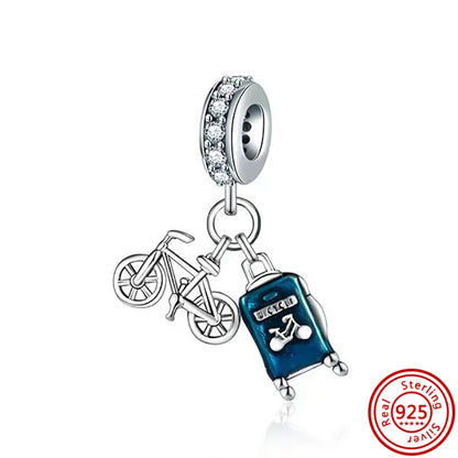 925 Sterling Silver Travel-Themed Charm Beads for Bracelets H281