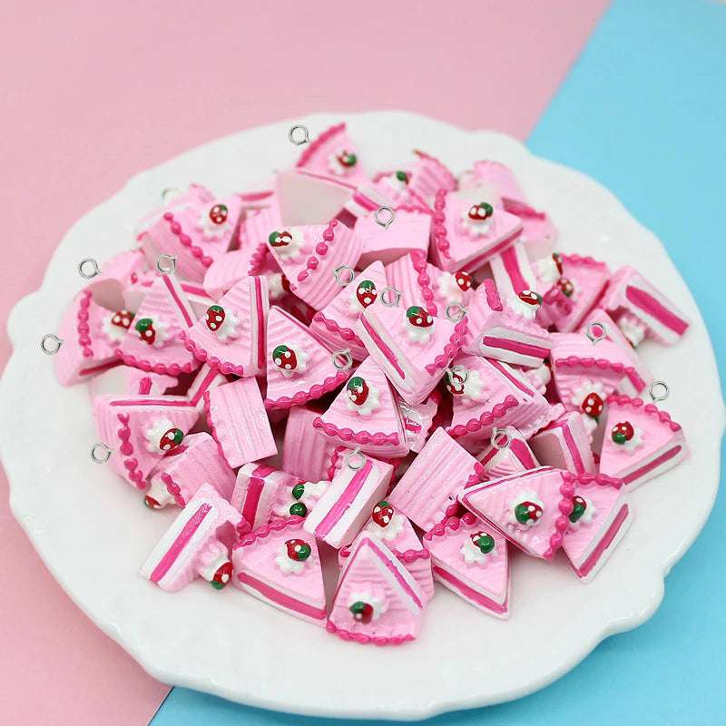 3D Mini Strawberry Cake Resin Charms for DIY Jewelry and Crafts