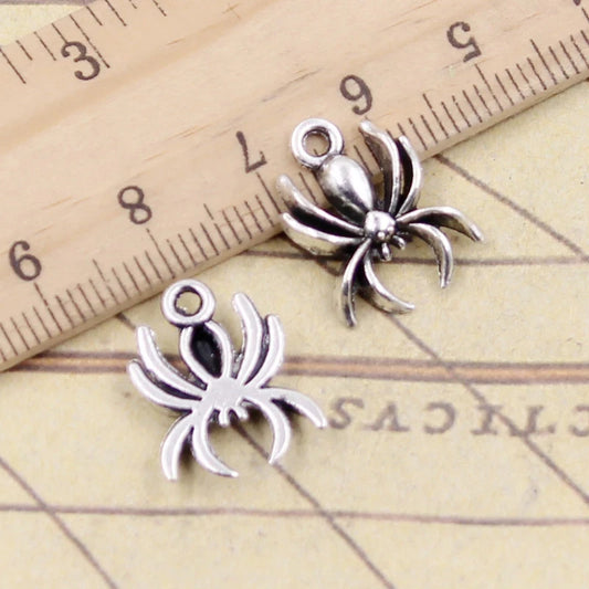 Antique Silver Spider Charms Set for DIY Halloween Jewelry Crafting