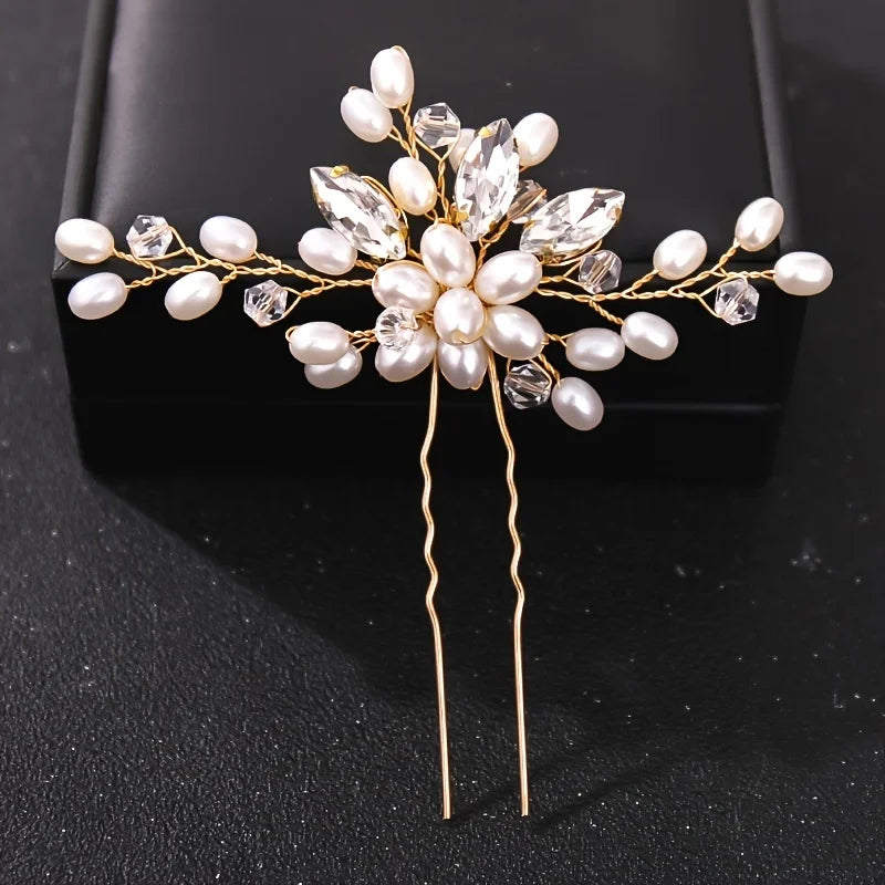 Elegant Crystal Pearl Rhinestone Hairpins for Women Bridal Party Accessories