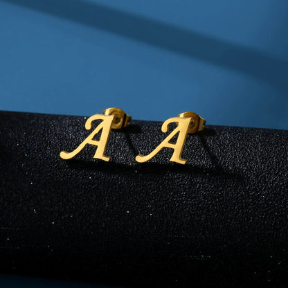 Tiny Stainless Steel Initial Letter Stud Earrings Gift