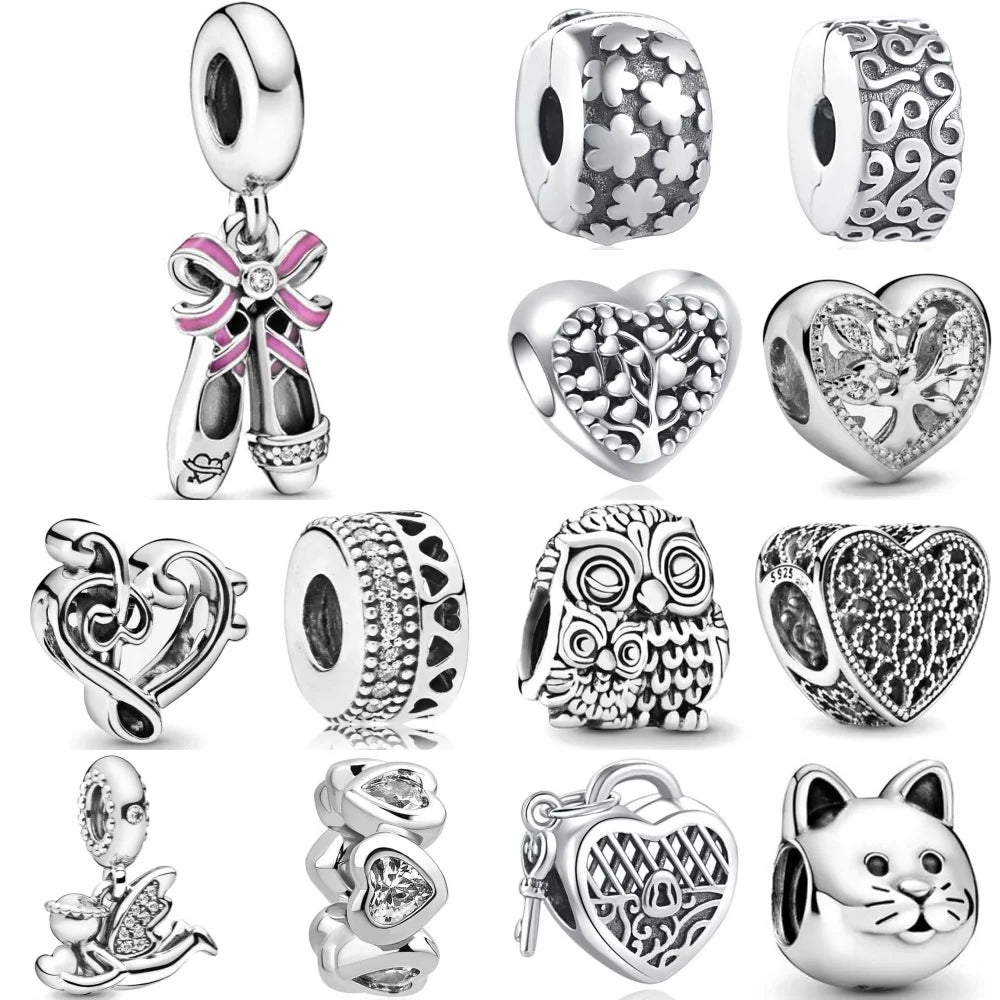 New European Pink Heart Family Tree Bead Charm for 925 Sterling Silver Bracelet Necklace Jewelry Accessories for Women