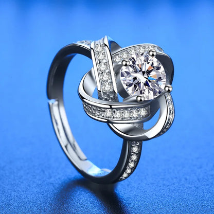 Elegant 925 Sterling Silver Heart Zircon Adjustable Ring for Women