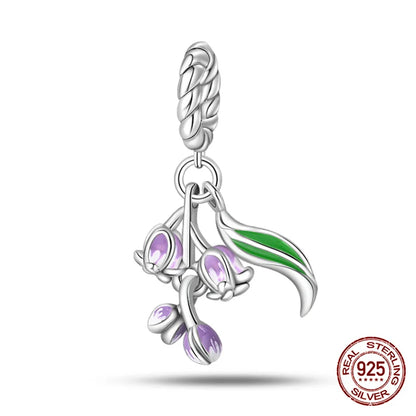Elegant Sterling Silver Purple Flower Beads for DIY Jewelry and Charm Bracelets