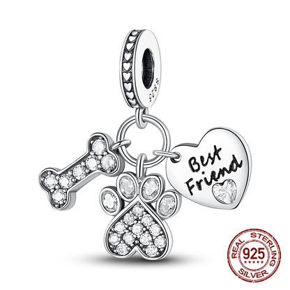 Inlaid Zircon Heart Charm Beads 925 Sterling Silver Dangle for Bracelets SMC846