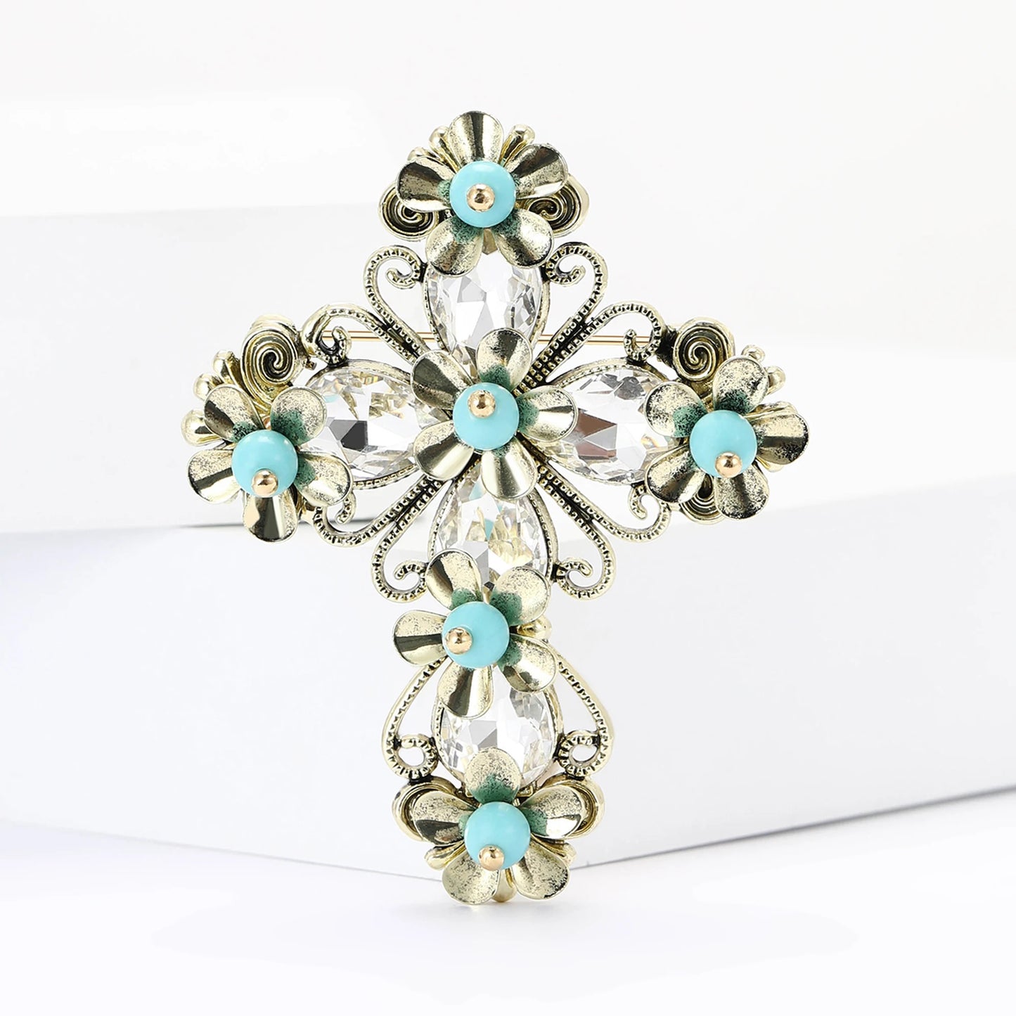 Rhinestone Cross Brooches for Women Stylish Floral Pins Perfect for Parties and Gifts