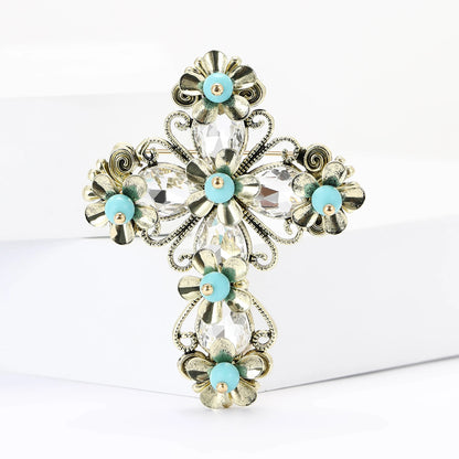 Rhinestone Cross Brooches for Women Stylish Floral Pins Perfect for Parties and Gifts