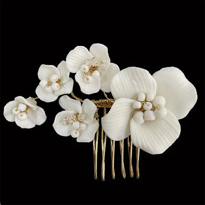 White Floral Ceramic Hairpins for Elegant Bridal Hairstyles