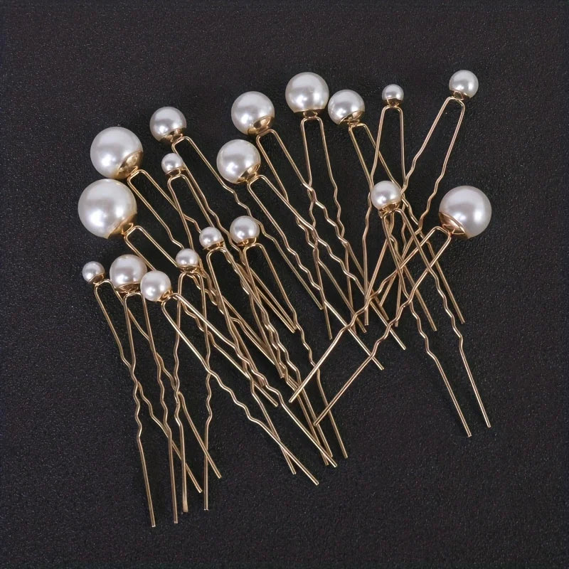 Elegant Pearl Hair Pins Set for Brides - 18 Pcs Bridal Hair Accessories with Fashionable Plant Design