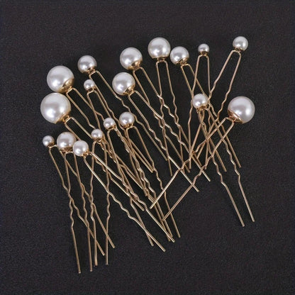 Elegant Pearl Hair Pins Set for Brides - 18 Pcs Bridal Hair Accessories with Fashionable Plant Design