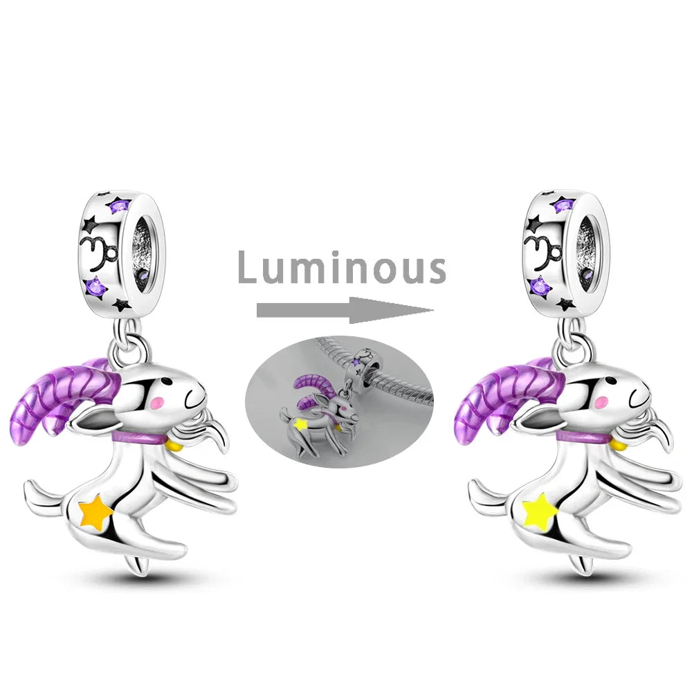 Zodiac Glow In Dark 925 Sterling Silver Charm Beads