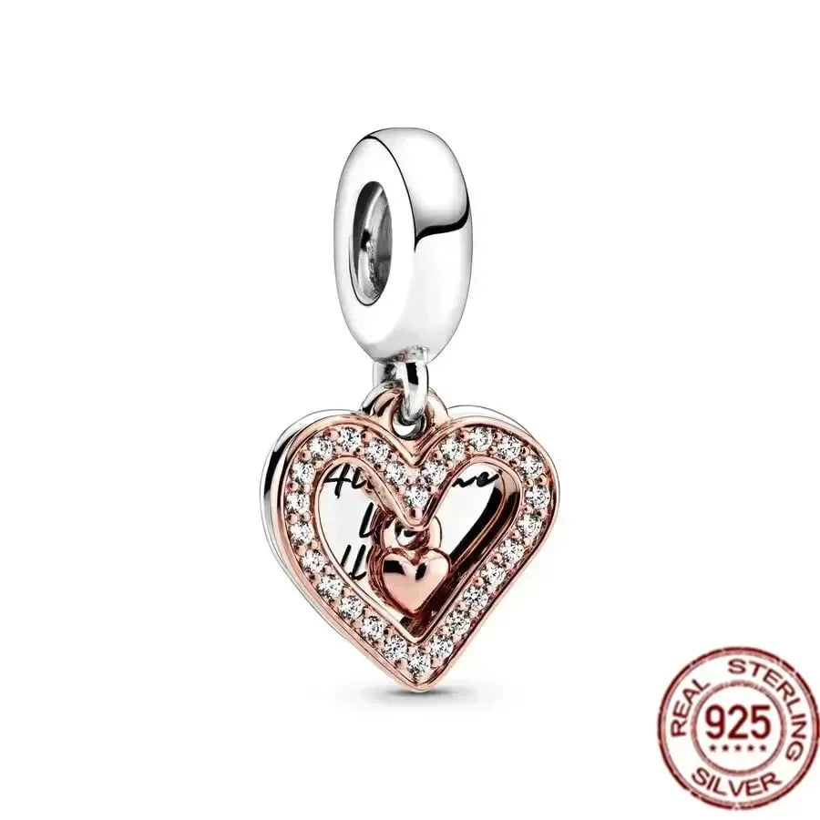 925 Silver Rose Gold Family Tree Heart Beads Charm for Women DIY Necklace Bracelet Jewelry Gift