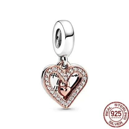 925 Silver Rose Gold Family Tree Heart Beads Charm for Women DIY Necklace Bracelet Jewelry Gift