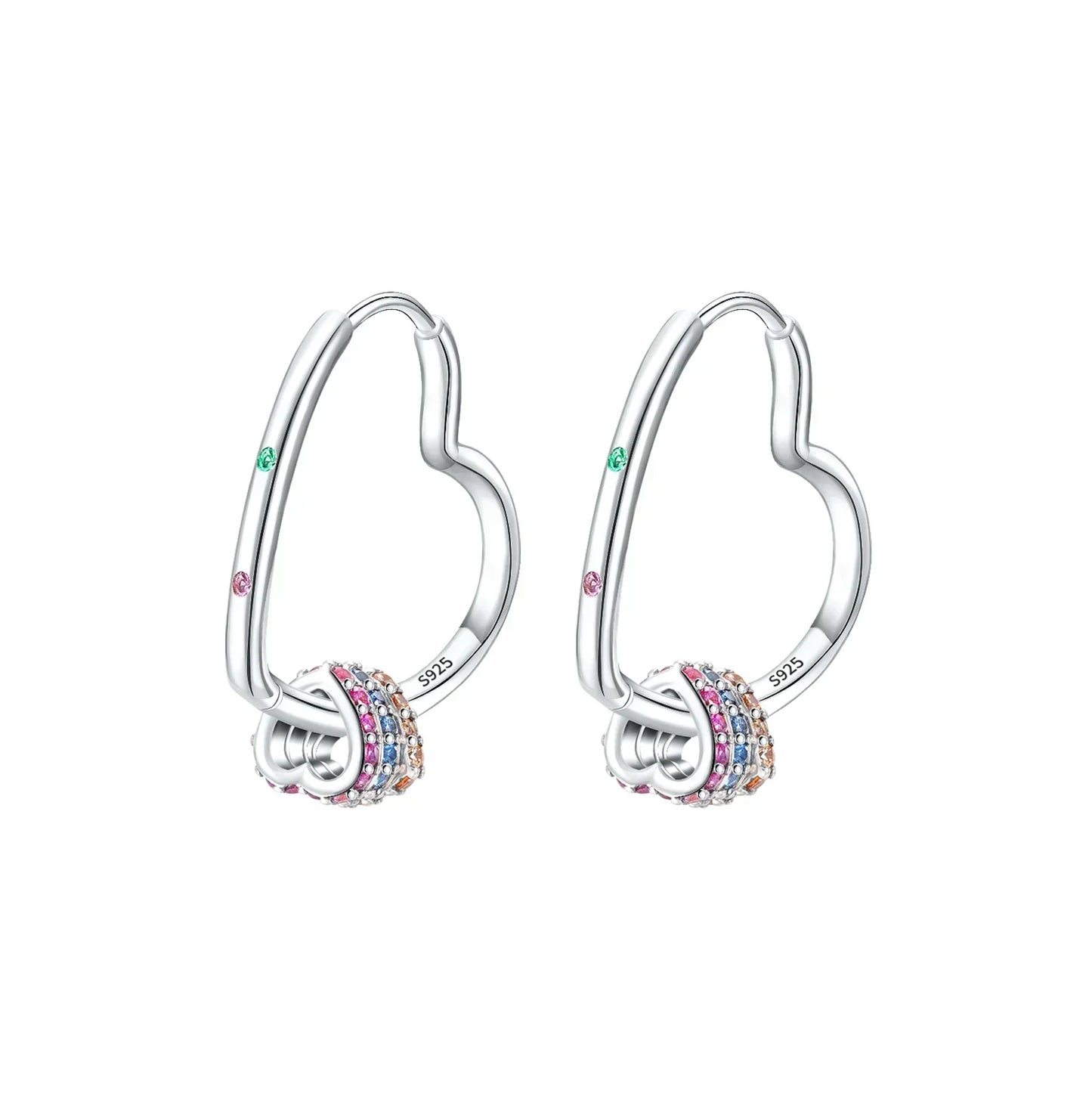 Luxury 925 Sterling Silver Chunky Hoop Earrings with Big Heart Zircon Accents for Women Wedding Party Jewelry Gifts