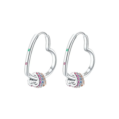 Luxury 925 Sterling Silver Chunky Hoop Earrings with Big Heart Zircon Accents for Women Wedding Party Jewelry Gifts