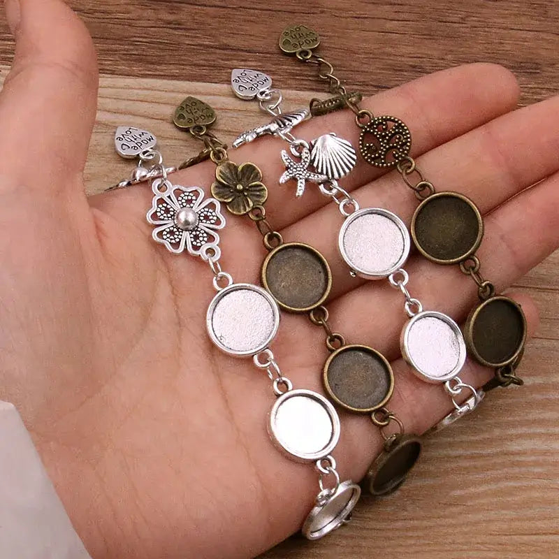 1Pc Metal Zinc Alloy Round Bracelet Findings in 2 Colors and 15 Styles