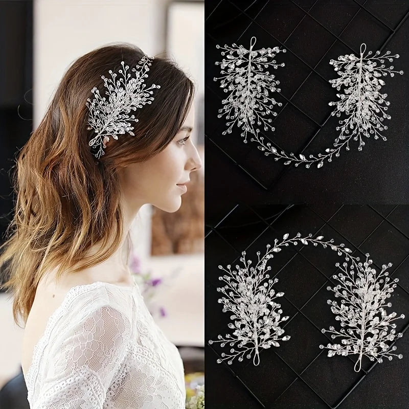 Elegant Pearl & Crystal Bridal Headband - Stunning Rhinestone Leaf Tiara for Women Silver 5