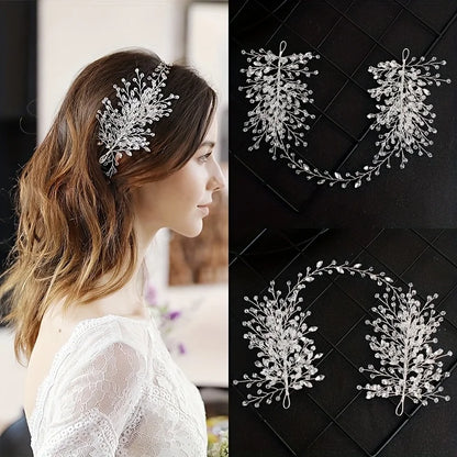Elegant Pearl & Crystal Bridal Headband - Stunning Rhinestone Leaf Tiara for Women Silver 5
