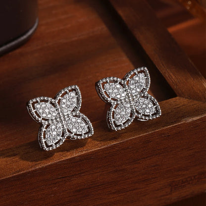 ZAKOL 18K Gold Four-Leaf Flower Cubic Zirconia Stud Earrings for Women