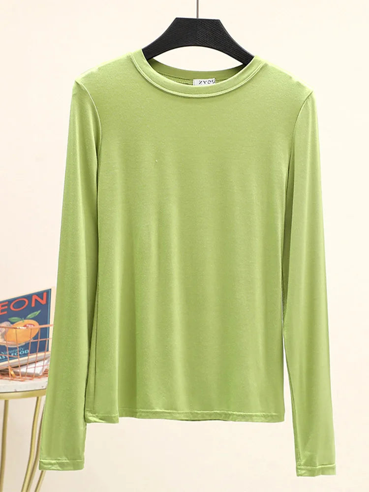 Modal Cotton Long Sleeve O Neck Womens Autumn Basic Tee