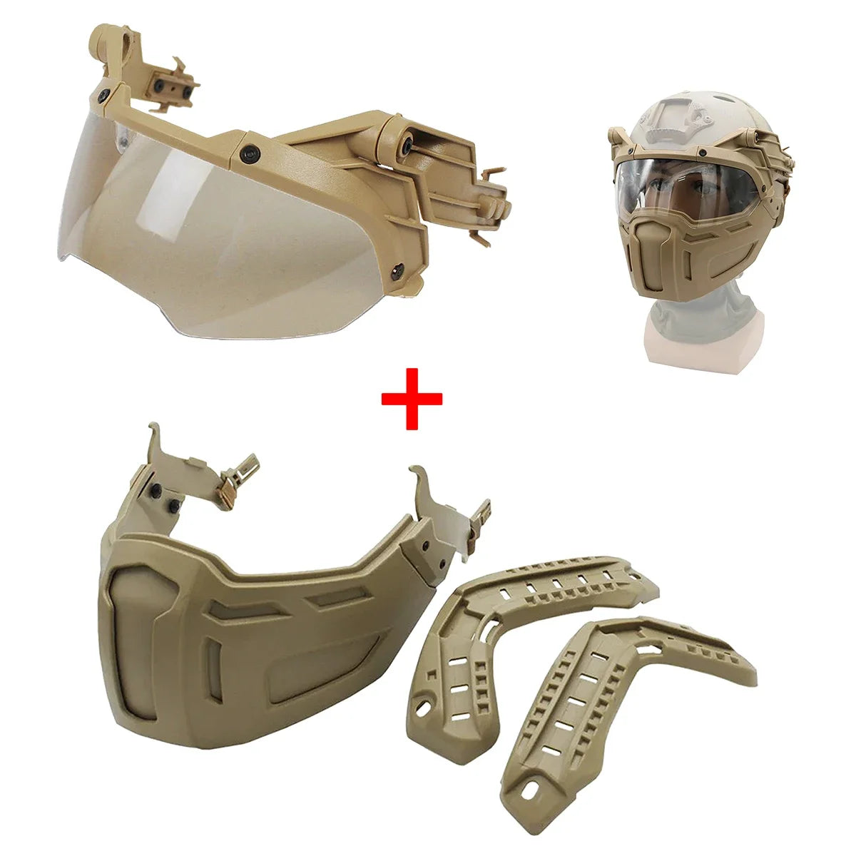 New Tactical FAST Helmet Half Face Mask With Flip Goggles DE Mask Goggles 2