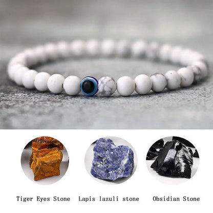 Men's Howlite Beaded Bracelet with Turkish Evil Eye for Meditation and Healing
