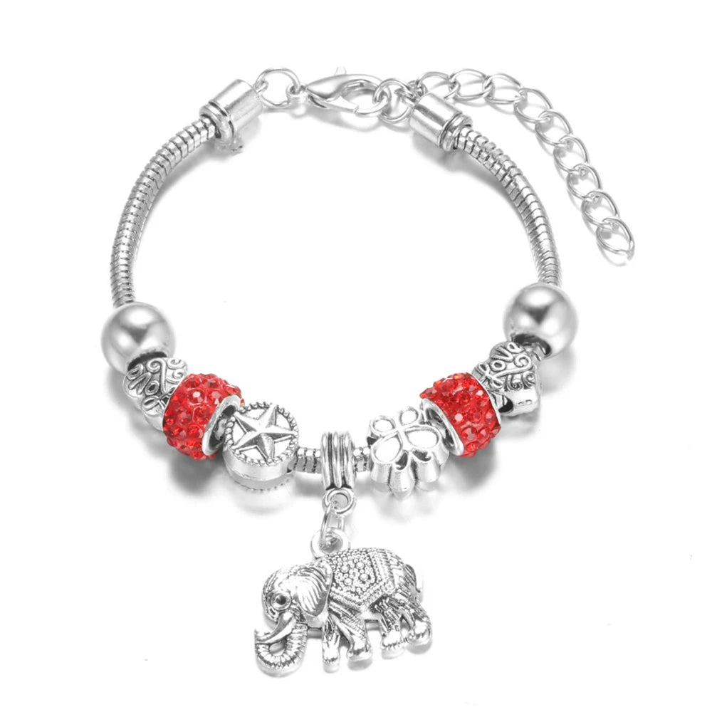 Elegant Heart Lock Charm Beaded Bangle Adjustable Snake Chain Bracelet for Women