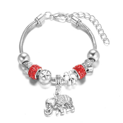 Elegant Heart Lock Charm Beaded Bangle Adjustable Snake Chain Bracelet for Women