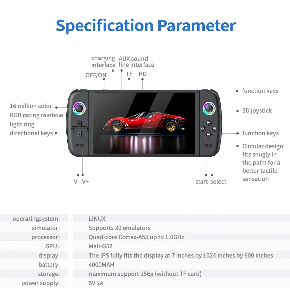 BOYHOM M27 Portable Pocket Retro Handheld Game Console 7 Inch IPS 1024x600 Display RGB Light EmuELEC HDMI Out 64GB 128GB 256GB
