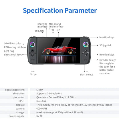 BOYHOM M27 Portable Pocket Retro Handheld Game Console 7 Inch IPS 1024x600 Display RGB Light EmuELEC HDMI Out 64GB 128GB 256GB