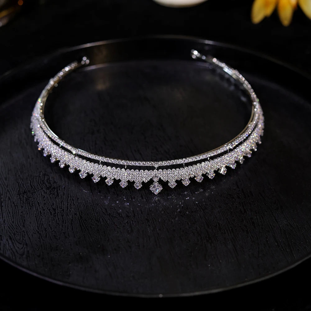 3A Cubic Zirconia Princess Wedding Tiara Crystal Bridal Crown Headwear for Women