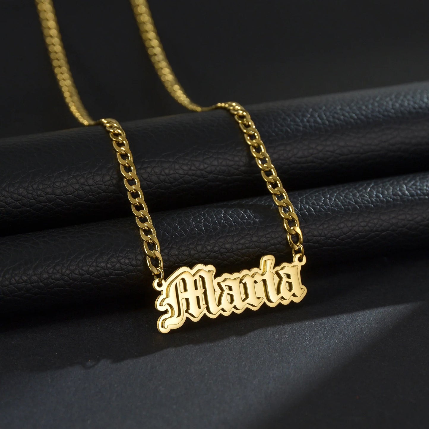 Customized Double Layer Heart Name Necklace for Men and Women with Adjustable Thick Figaro Chain