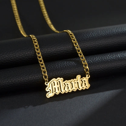 Customized Double Layer Heart Name Necklace for Men and Women with Adjustable Thick Figaro Chain