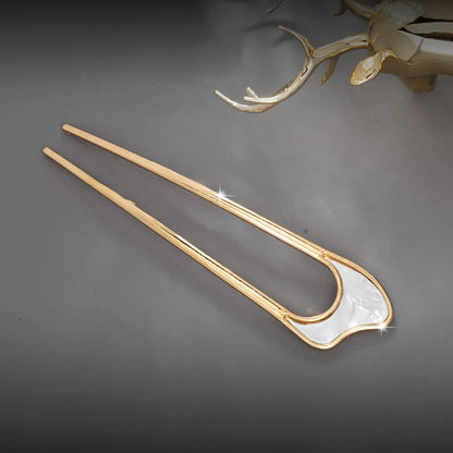 Elegant Silver Gold Enamel Shell Hairpin for Women U Shape Hair Stick Accessories