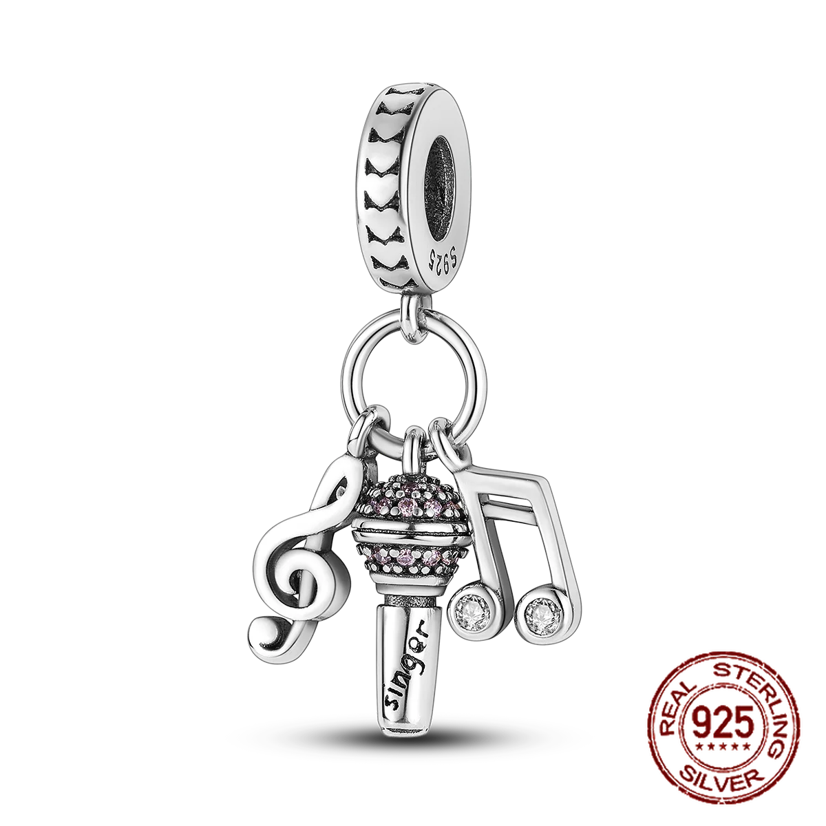 Inlaid Zircon Heart Charm Beads 925 Sterling Silver Dangle for Bracelets SMC2726