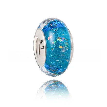 925 Sterling Silver Murano Glass Rainbow Snowflakes Stars Charm for Women Bracelet DIY Jewelry