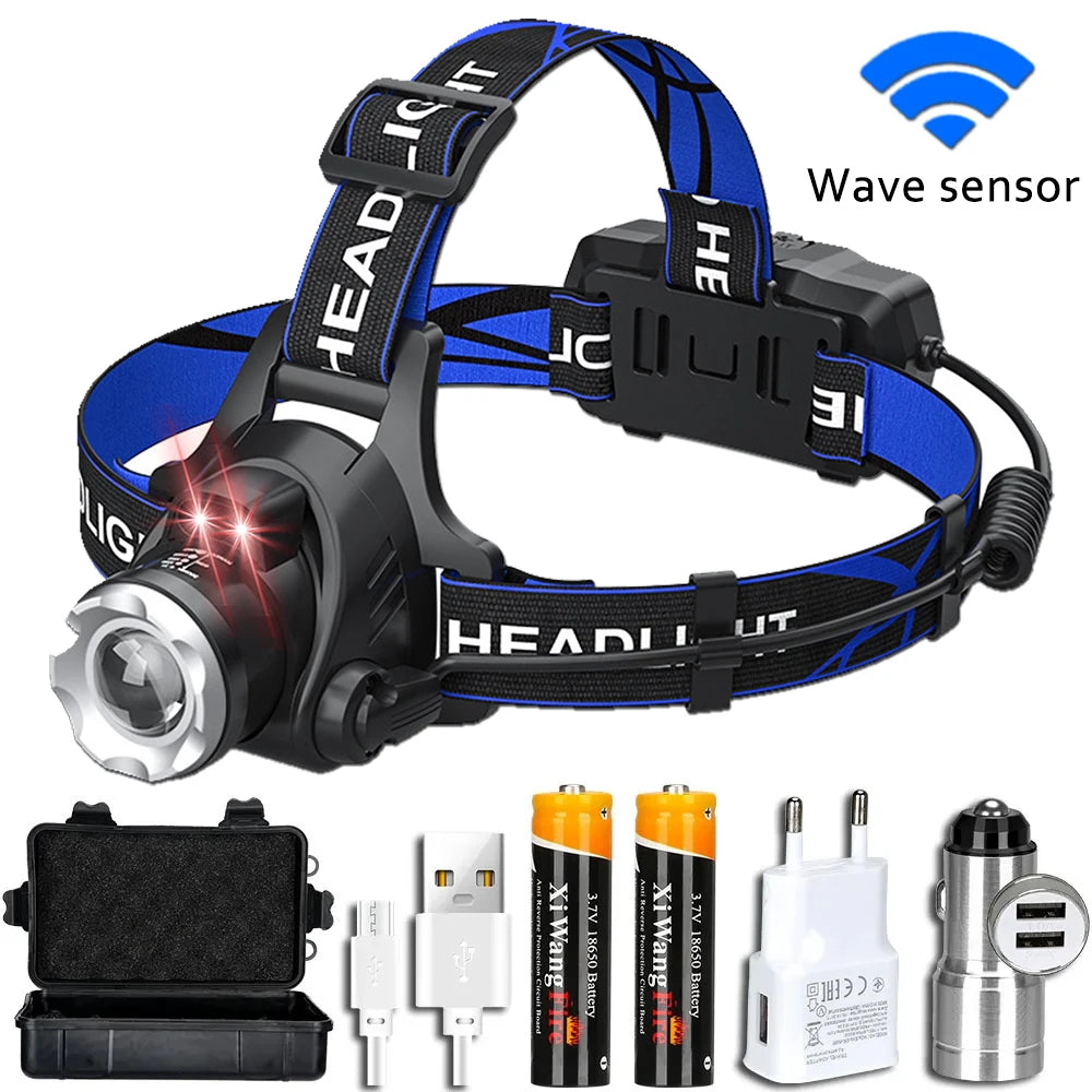 Super Bright LED Induction Headlamp USB Rechargeable Waterproof Torch