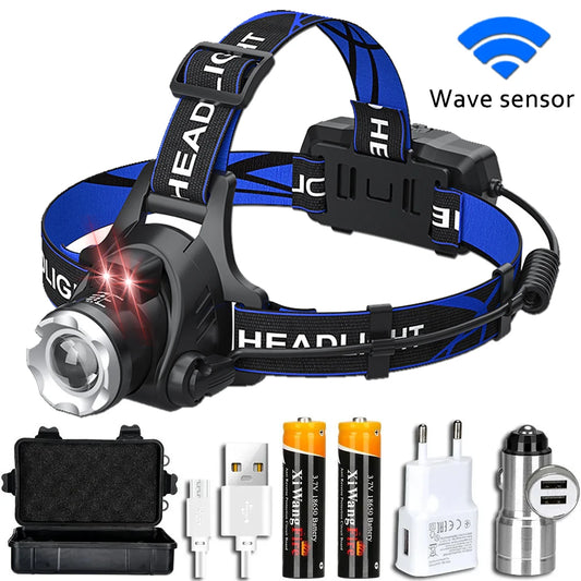 Super Bright LED Induction Headlamp USB Rechargeable Waterproof Torch