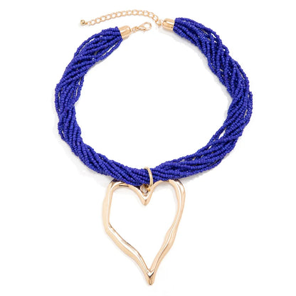 Boho Multilayer Heart Pendant Choker Necklace for Women Bridal Accessories