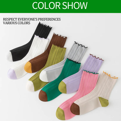 6 Pairs Lace Trim Cotton Mid Crew Antibacterial Socks