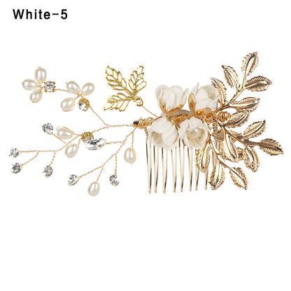 Luxury Crystal Crown Hair Combs - Elegant Bridal Clips with Leaf Design green 5
