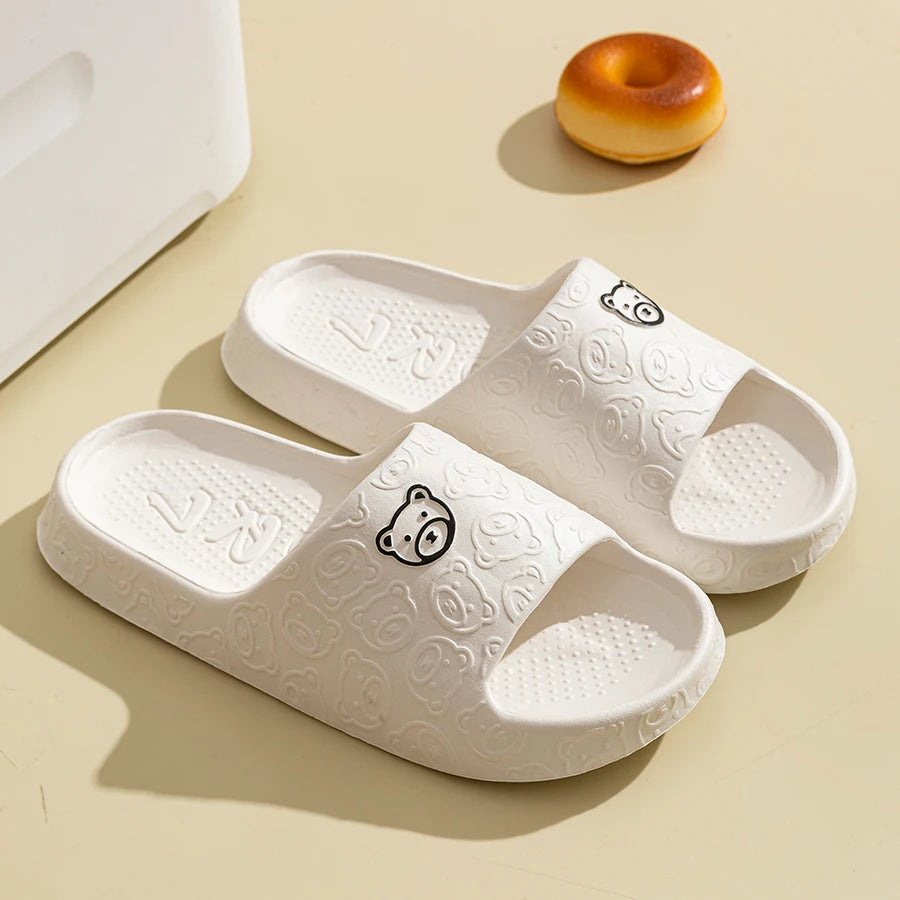 Men's Slippers Summer Cartoon Bear Indoor Soft Thick Sole Anti Slip Women Exquisite Slides WHITE