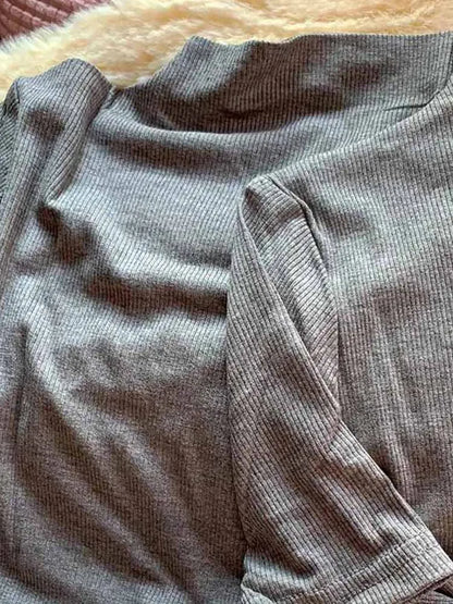 Slim Turtleneck Knit Top For Women Short Sleeves Elastic