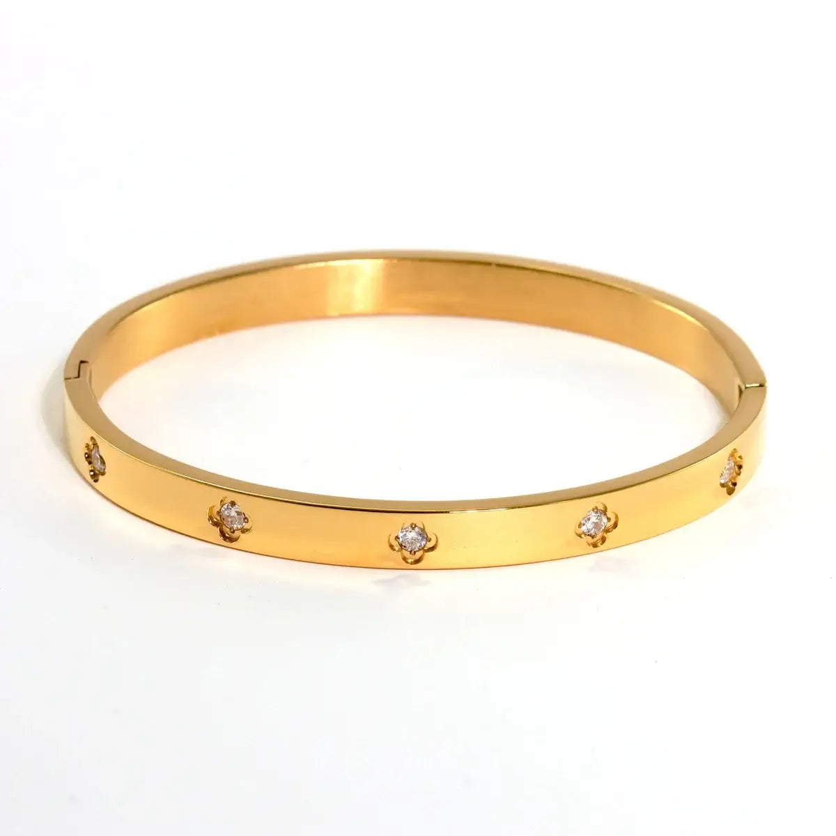 New Waterproof Cubic Zirconia Heart Flower Bangles Jewelry for Women BR8378-Gold CHINA